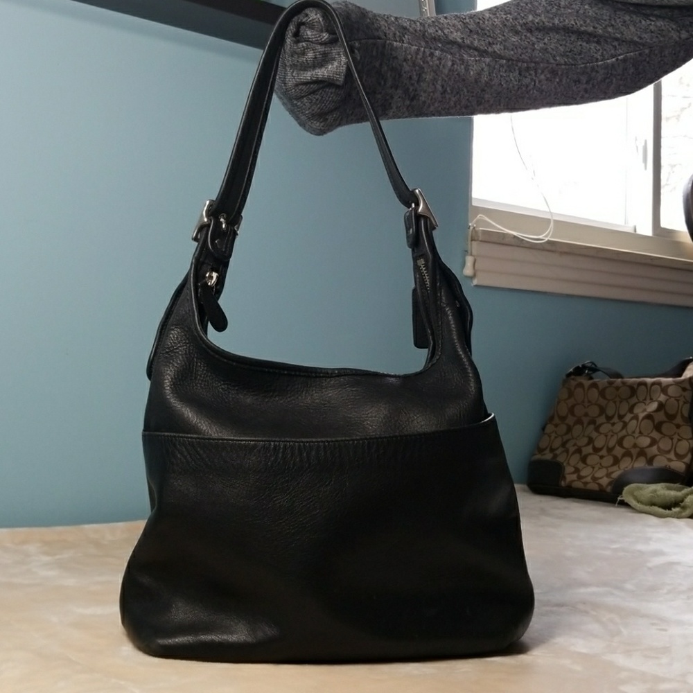 Authentic Vintage black leather Coach satchel